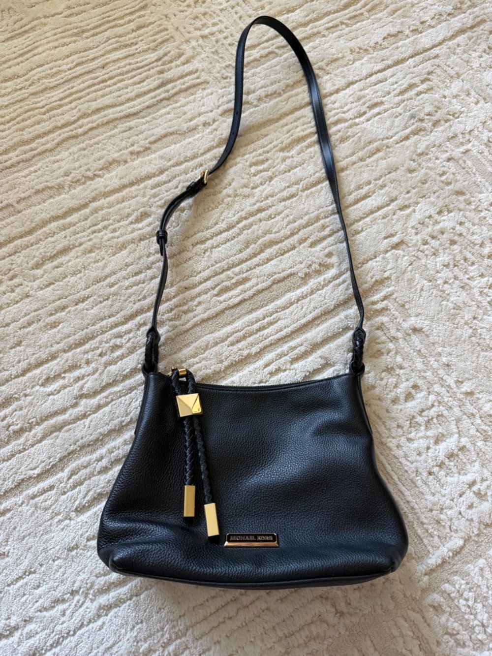 Michael Kors Black Leather Shoulder Bag with Gold Hardware